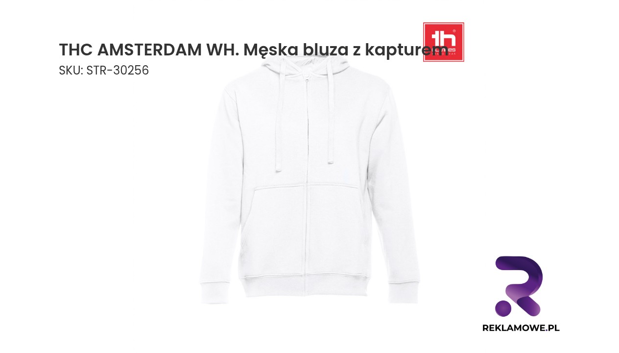 THC AMSTERDAM WH. Męska bluza z kapturem i pełnym zamkiem THC Amsterdam WH męska bluza z kapturem